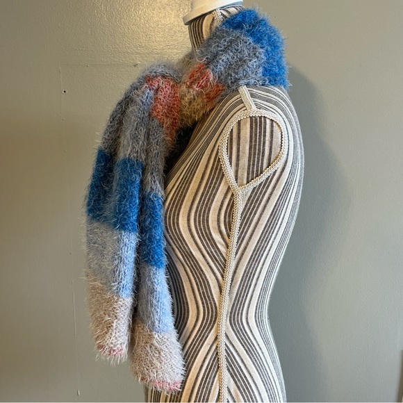 Womens Scarf Chunky Knit Multicolor Stripe Colorblock Fuzzy Rectangular Scarf - Picture 3 of 11